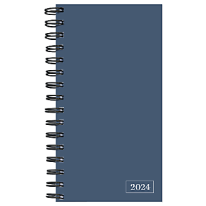 Blue spiral-bound 2024 planner with a minimalist design.