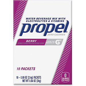 Propel Berry Water Mix box, 10 packets, zero calories. Contains electrolytes and vitamins, naturally flavored.