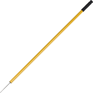 A long, thin fencing sword with a yellow blade and a black handle, depicted diagonally against a white background.