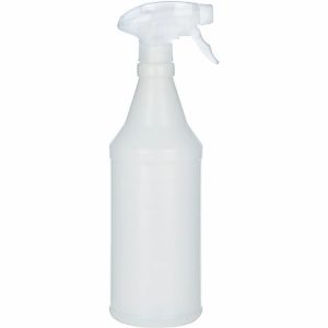 White plastic spray bottle with a transparent trigger nozzle, shown on a plain white background.