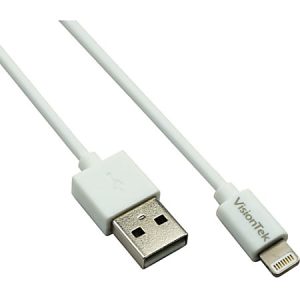 White VisionTek cable with USB and Lightning connectors against a plain background.