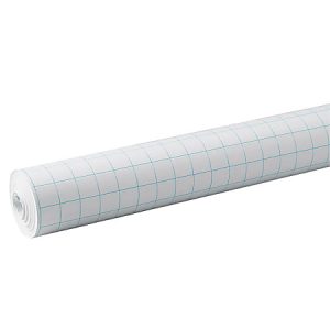 Roll of white grid paper with blue lines, coiled neatly, suitable for drawing or drafting projects.