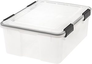 IRIS Weathertight Storage Container, 30 Quarts, 7 3/4" x 15 3/4" x 19 3/4", Clear