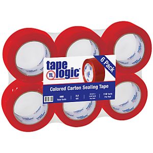 Tape Logic Carton-Sealing Tape, 3" Core, 2" x 110 Yd, Red, Pack Of 6