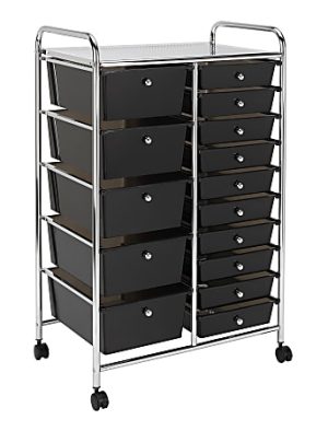 Realspace 15-Drawer Mobile Cart, 38-3/16H x 25-1/4W x 15-3/8D, Black/Chrome
