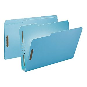 Smead Pressboard Fastener Folders, 2" Expansion, 8 1/2" x 14", Legal, 100% Recycled, Blue, Box of 25