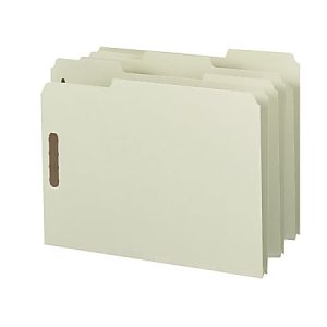 Smead Pressboard Fastener Folders, 1" Expansion, 8 1/2" x 11", Letter, 100% Recycled, Gray/Green, Box of 25
