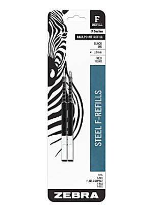 Zebra F-Series Pen Refills For Zebra F-301, F-402 And F-605 Pens, Medium Point, Black, Pack Of 2