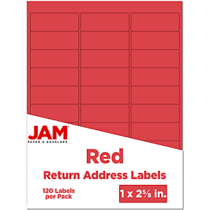 JAM Paper Mailing Address Labels, Rectangle, 2 5/8" x 1", Red, Pack Of 120