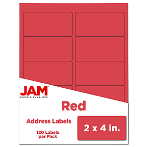 JAM Paper Mailing Address Labels, Rectangle, 2" x 4", Red, Pack Of 120