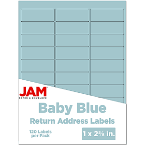 JAM Paper Mailing Address Labels, Rectangle, 2 5/8" x 1", Baby Blue, Pack Of 120