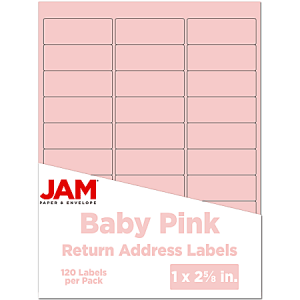JAM Paper Mailing Address Labels, Rectangle, 2 5/8" x 1", Baby Pink, Pack Of 120