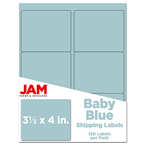 JAM Paper Mailing Address Labels, Rectangle, 3 1/3" x 4", Baby Blue, Pack Of 120