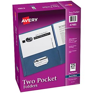 Avery Two Pocket Folders, 8-1/2" x 11", Dark Blue, Box Of 25
