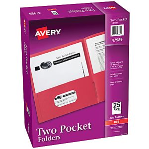 Avery Two Pocket Folders, 8-1/2" x 11", Red, Box Of 25