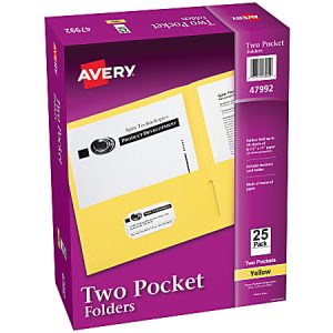 Avery Two Pocket Folders, 8-1/2" x 11", Yellow, Box Of 25