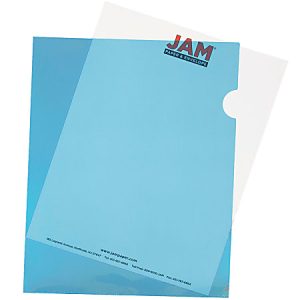 JAM Paper Plastic Sleeves, 9" x 11 1/2", 1" Capacity, Blue, Pack Of 12