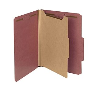 Smead Pressboard Classification Folders, 1 Divider, Letter Size, 100% Recycled, Red, Box Of 10