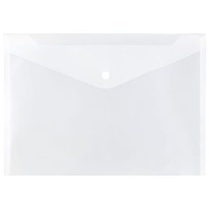 JAM Paper Booklet Plastic Envelopes, Letter Size, 9 3/4" x 13", Button-Snap Closure,Clear, Pack Of 12