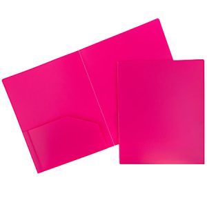 JAM Paper Heavy-Duty 2-Pocket Plastic Presentation Folders, 9" x 12", Fuchsia, Pack Of 6 Folders