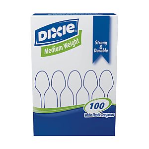 Dixie® Plastic Utensils, Medium-Weight Teaspoons, White, Box Of 100 Teaspoons