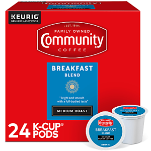 Community Coffee Keurig Single Serve K-Cup Pods, Breakfast Blend, Medium Roast, Box Of 24 Pods