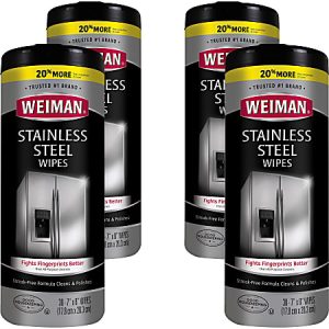 Weiman Stainless Steel Wipes - Wipe - 7" Width x 8" Length - 30 / Canister - 4 / Carton - White