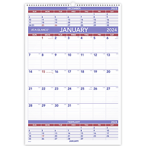 2024 AT-A-GLANCE 3-Month Wall Calendar, 15-1/2" x 22-3/4", January To December 2024, PM628