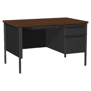Lorell Fortress Series 48"W Steel Pedestal Writing Desk, Right, Black/Walnut
