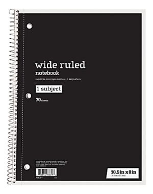 Just Basics Spiral Notebook, 8" x 10 1/2", Wide Ruled, 70 Sheets, Black