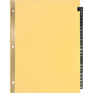 Sparco A-Z Leather Tab Index Dividers, 8-1/2" x 11", Buff
