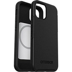 Black Otterbox phone case with MagSafe compatibility, showing front and back design.