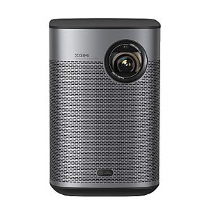 Gray XGIMI portable projector with a prominent lens and speaker grille on the front.