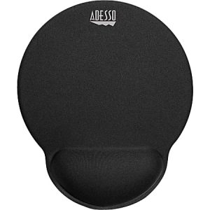 Black ergonomic mouse pad with wrist support, featuring the Adesso logo at the top.