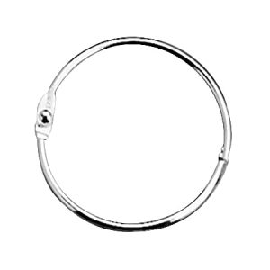 Silver metal book ring with a clasp, forming a perfect circle.
