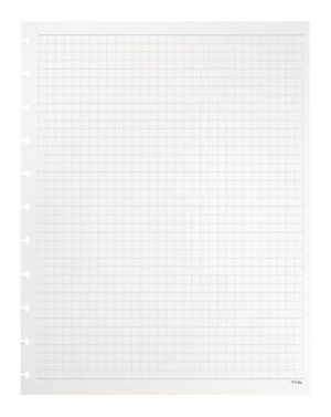 White graph paper with light blue grid lines and a disc-bound edge.