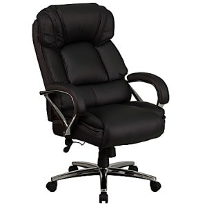 Black ergonomic office chair with padded armrests, adjustable height, and a five-star swivel base with casters.