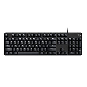 Wired black mechanical keyboard with full key layout, including a number pad and LED indicators in the top right corner.