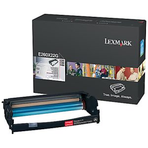 Lexmark E260X22G black toner cartridge with box packaging, compatible with E260, E360, E460 series printers.