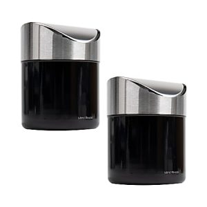 Two black and silver cylindrical containers with sleek lids and a modern design.