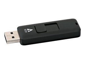 Black 4GB USB flash drive with a sliding cover design, showing the USB connector partially extended.