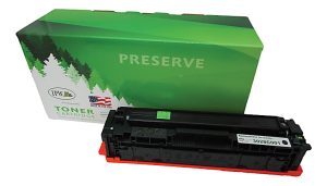 Green-toned packaging with forest imagery, labeled "Preserve," holds a black toner cartridge for Canon printers.