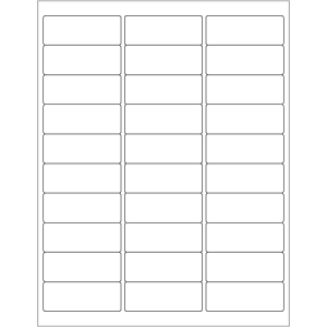 Sheet with 30 rectangular label stickers arranged in a 3 by 10 grid.