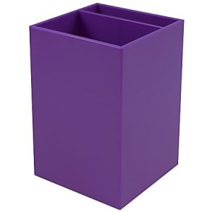 Purple square pencil holder with a sleek design and open top, suitable for desktop organization.