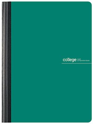 Green college-ruled composition book with a black spine and white text on the cover.