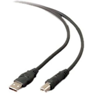 Black USB 2.0 A to B cable with two connectors shown, one for computer connection and the other for peripheral devices.
