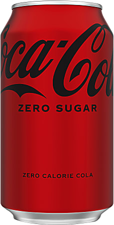 Red can of Coca-Cola Zero Sugar with black text and "Zero Calorie Cola" label.