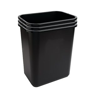 Black rectangular wastebasket with a smooth finish and slightly rounded edges, suitable for office or home use.