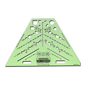 Green isometric piping template with various cutouts for drafting, labeled "RAPIDESIGN R-43 TEMPLATE ISOMETRIC PIPING.