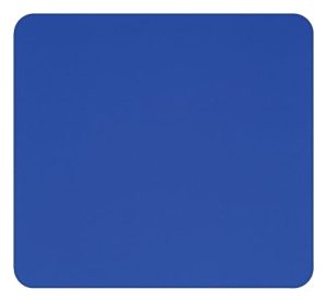 A square blue mouse pad with rounded corners on a white background.